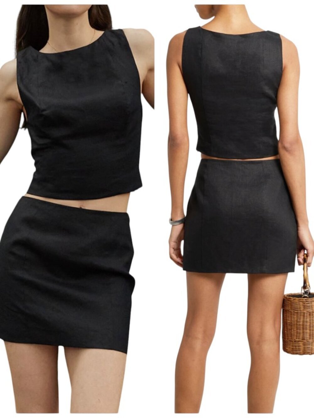 O.P.T. Black Linen Crop Tank Top NWT Size 2 Minimalist Summer